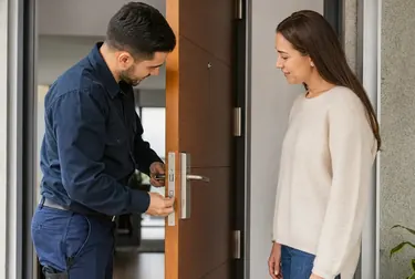 Profissional chaveiro abrindo uma porta com ferramentas específicas em Simões Filho, BA.